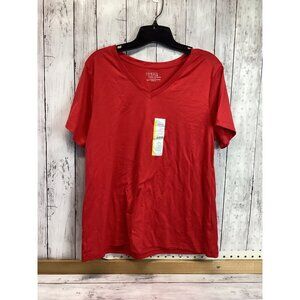 Women's Time and Tru V-Neck T-Shirt with Short Sleeves Red Large